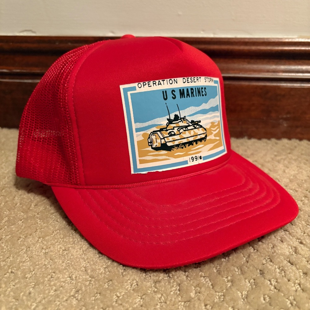 Vintage Operation Desert Storm US Marines Red Trucker Hat Cap 1991‎